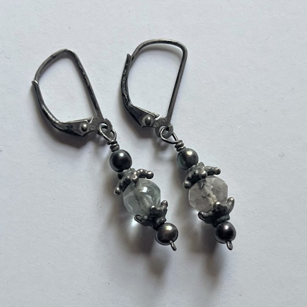 Clear Beveled Glass Bead Drop Earrings with Lever Back Closure